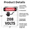 Signmission 208 Volts Danger Sign, Plastic, 7in W x 10in L, 2PK OS-2PACK-DS-P-710-V-1007 - alternate 6